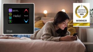 Young teenage girl srolling her smartphone in the room.